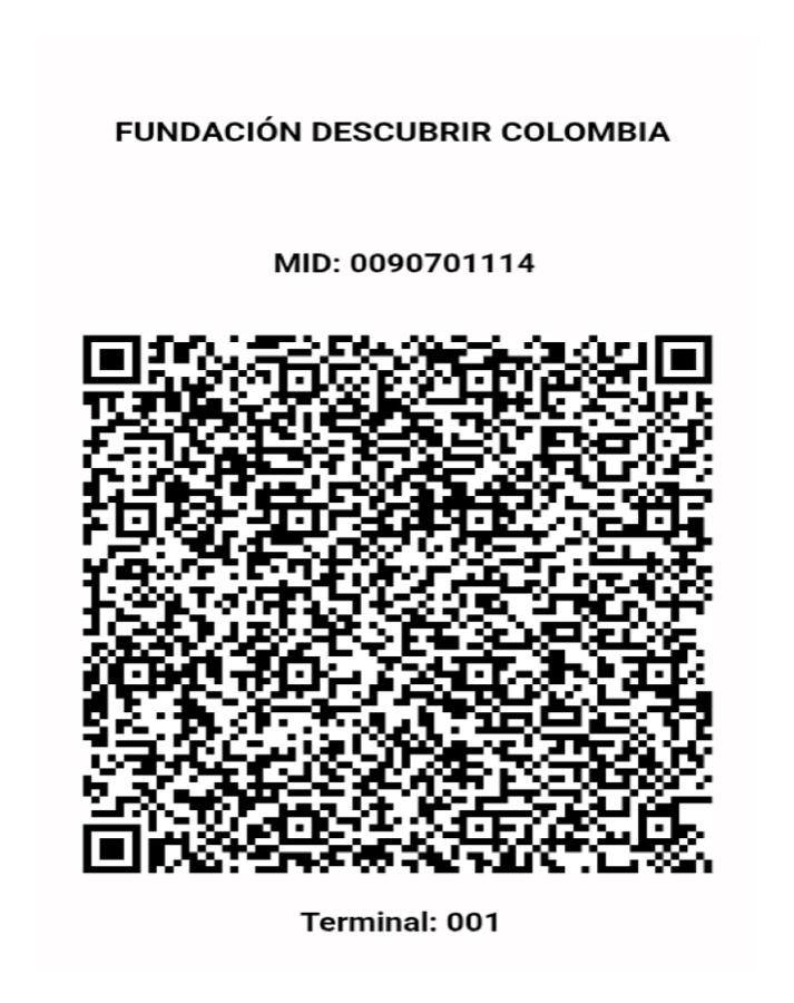 Código QR para donar a la Fundación Descubrir Colombia (Banco Caja Social · Billetera Amiga, MID 0090701114)